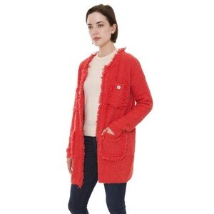 JANICE Apparel Tweed Four Pocket Coral Cardigan O/S